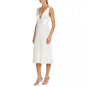 Amsale Satin v-neck pleated midi